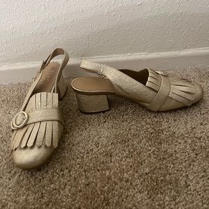 Gold loafers